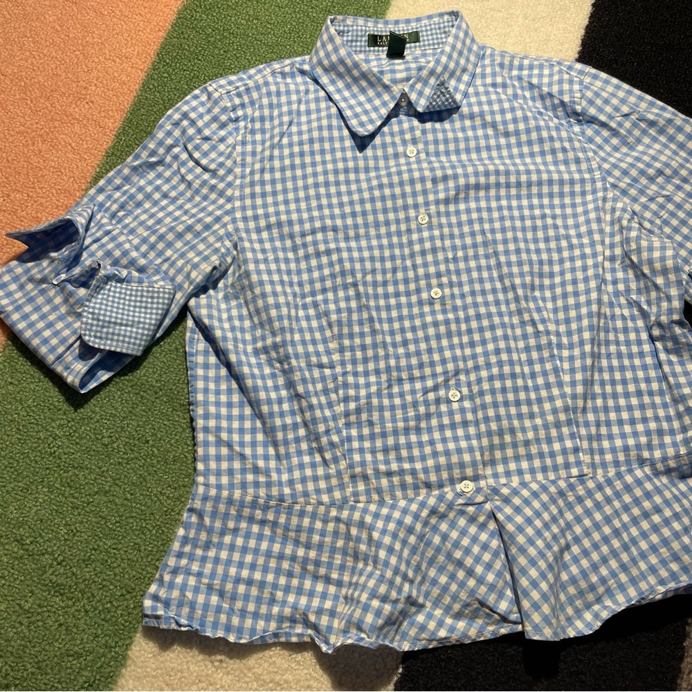 Lauren Ralph Lauren Light Blue and White Checkered Shirt - Picture 4 of 5